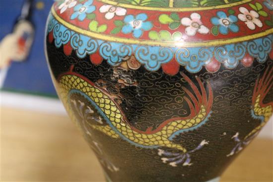 A Chinese cloisonne shallow bowl decorated with dragons and six similar vases, Dia 19.5cm